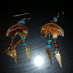 Navajo Copper and gold Bear Magic Earrings